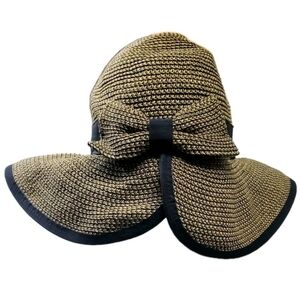 Unbranded Sun Hat Womens One Size Brown Black With Bow Accent Soft Straw Boho